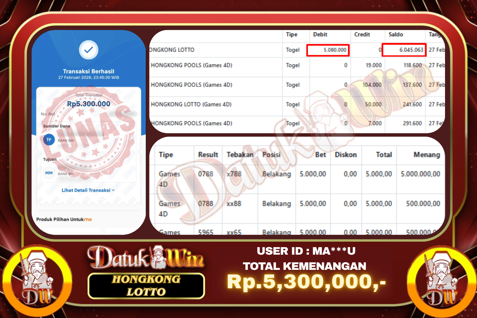 Bukti Pembayaran Jackpot 28 FEBRUARI 2026 – DATUKWIN