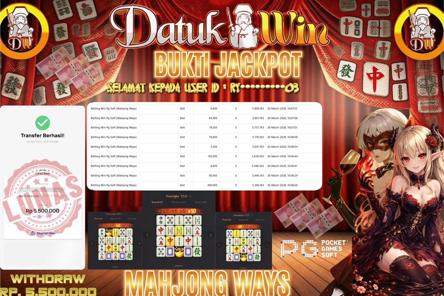 Bukti Pembayaran Jackpot 26 MARET 2026 – DATUKWIN
