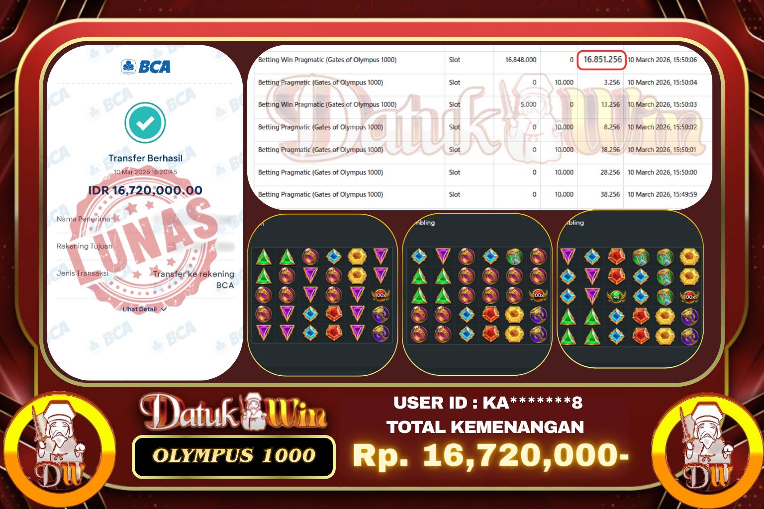 Bukti Pembayaran Jackpot 10 MARET 2026 – DATUKWIN