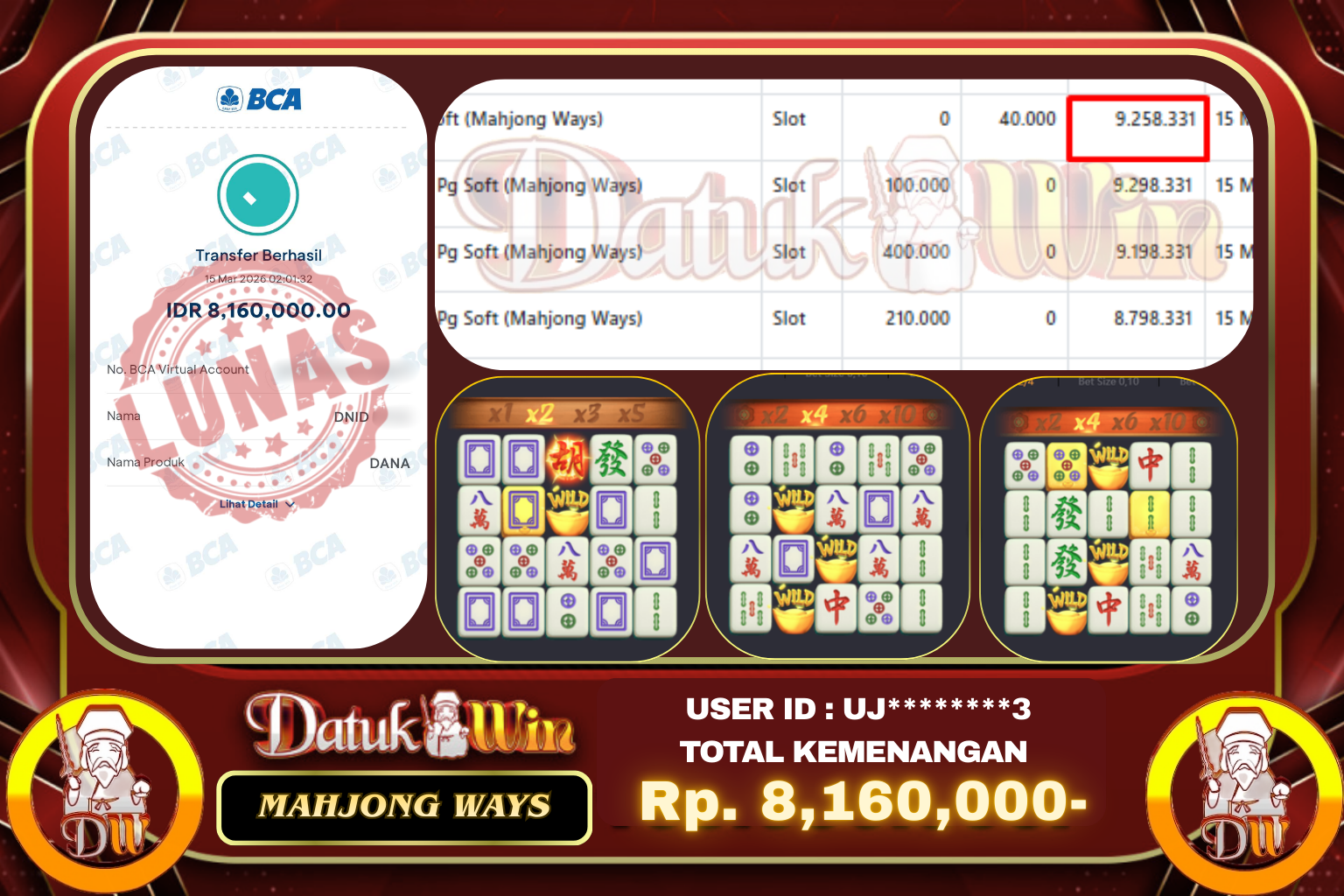 Bukti Pembayaran Jackpot 15 MARET 2026 – DATUKWIN