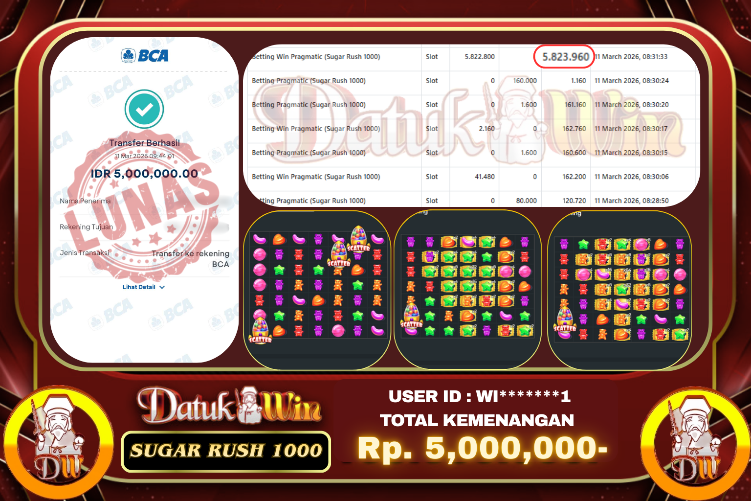 Bukti Pembayaran Jackpot 11 MARET 2026 – DATUKWIN