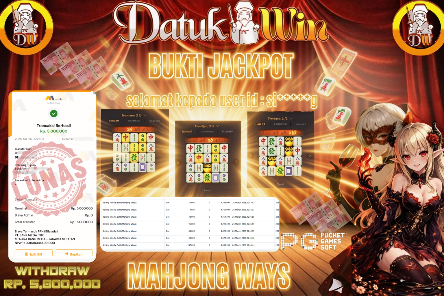 Bukti Pembayaran Jackpot 26 MARET 2026 – DATUKWIN