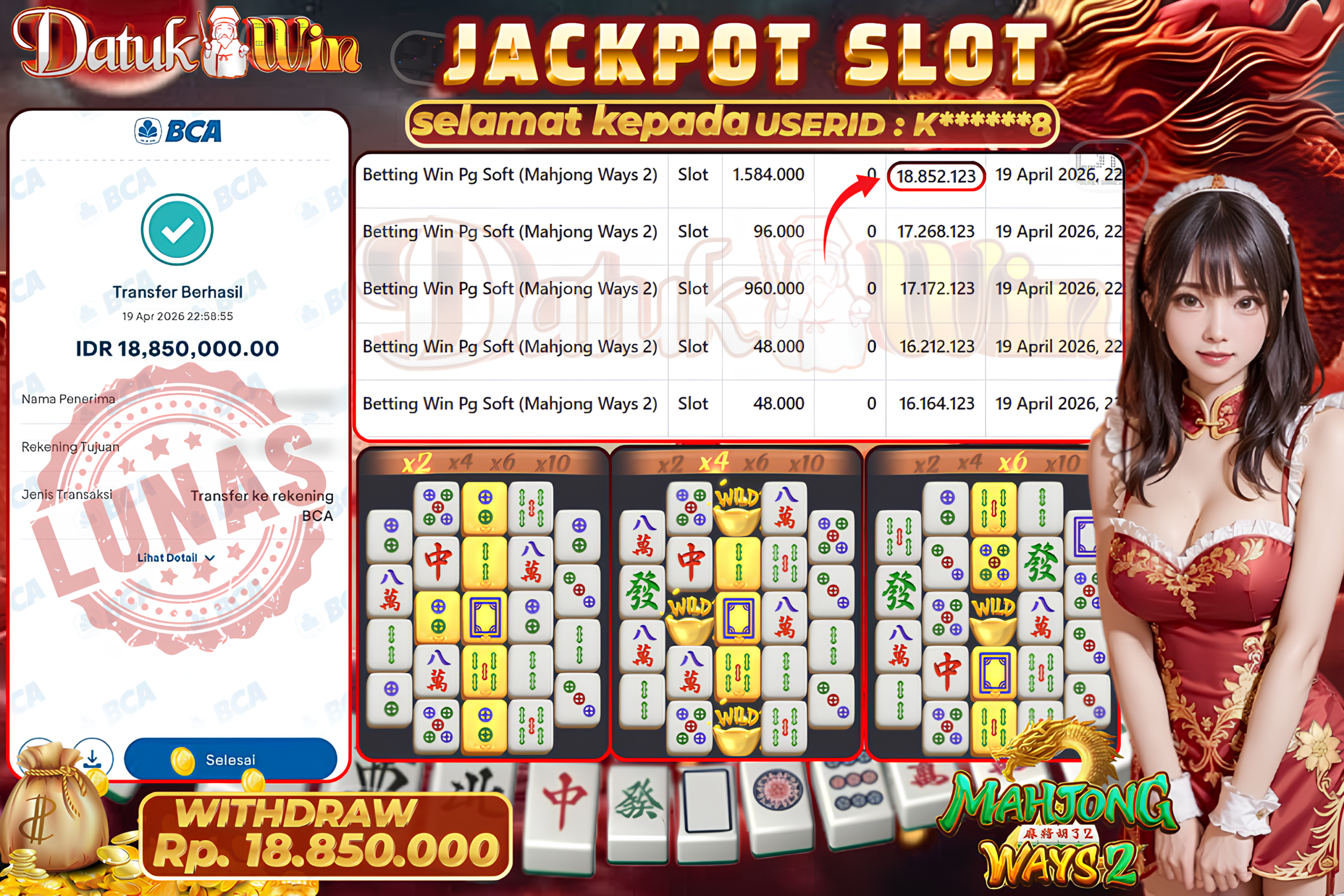 Bukti Pembayaran Jackpot 20 April 2026 – DATUKWIN
