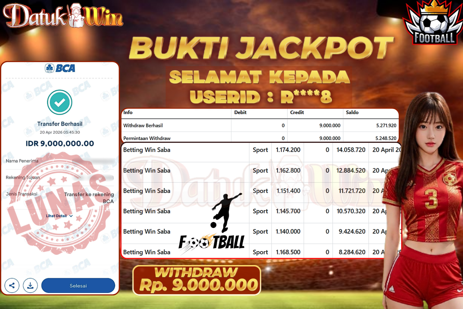 Bukti Pembayaran Jackpot 20 April 2026 – DATUKWIN