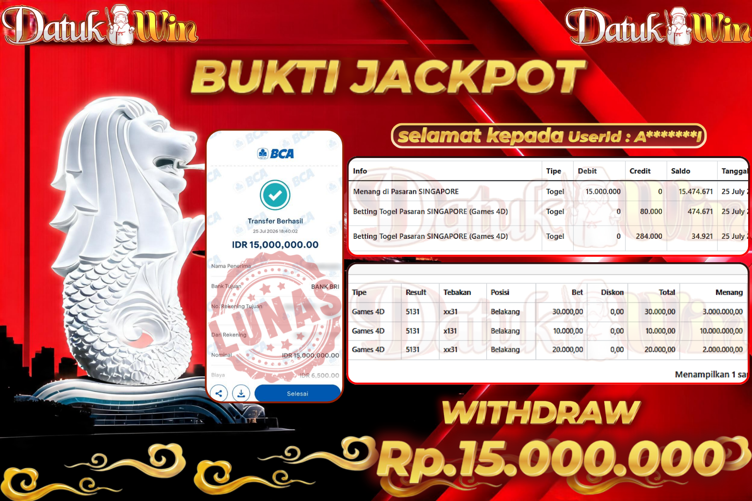 Bukti Pembayaran Jackpot 25 Juli 2026 – DATUKWIN