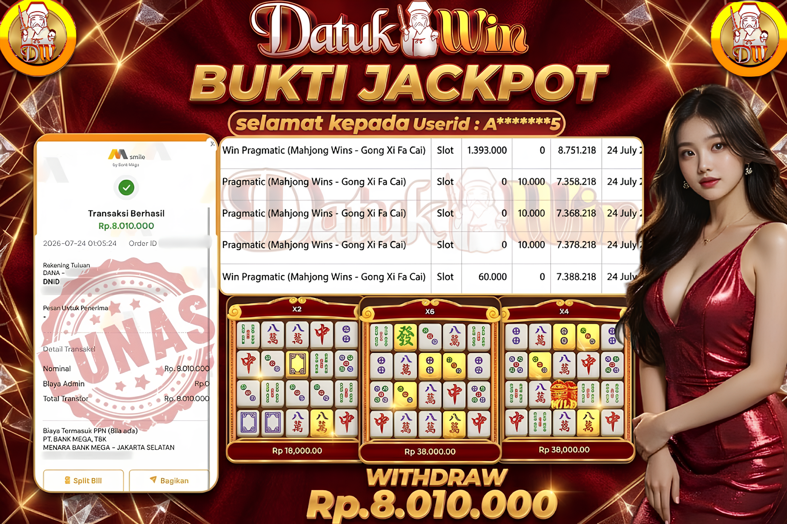Bukti Pembayaran Jackpot 24 Juli 2026 – DATUKWIN