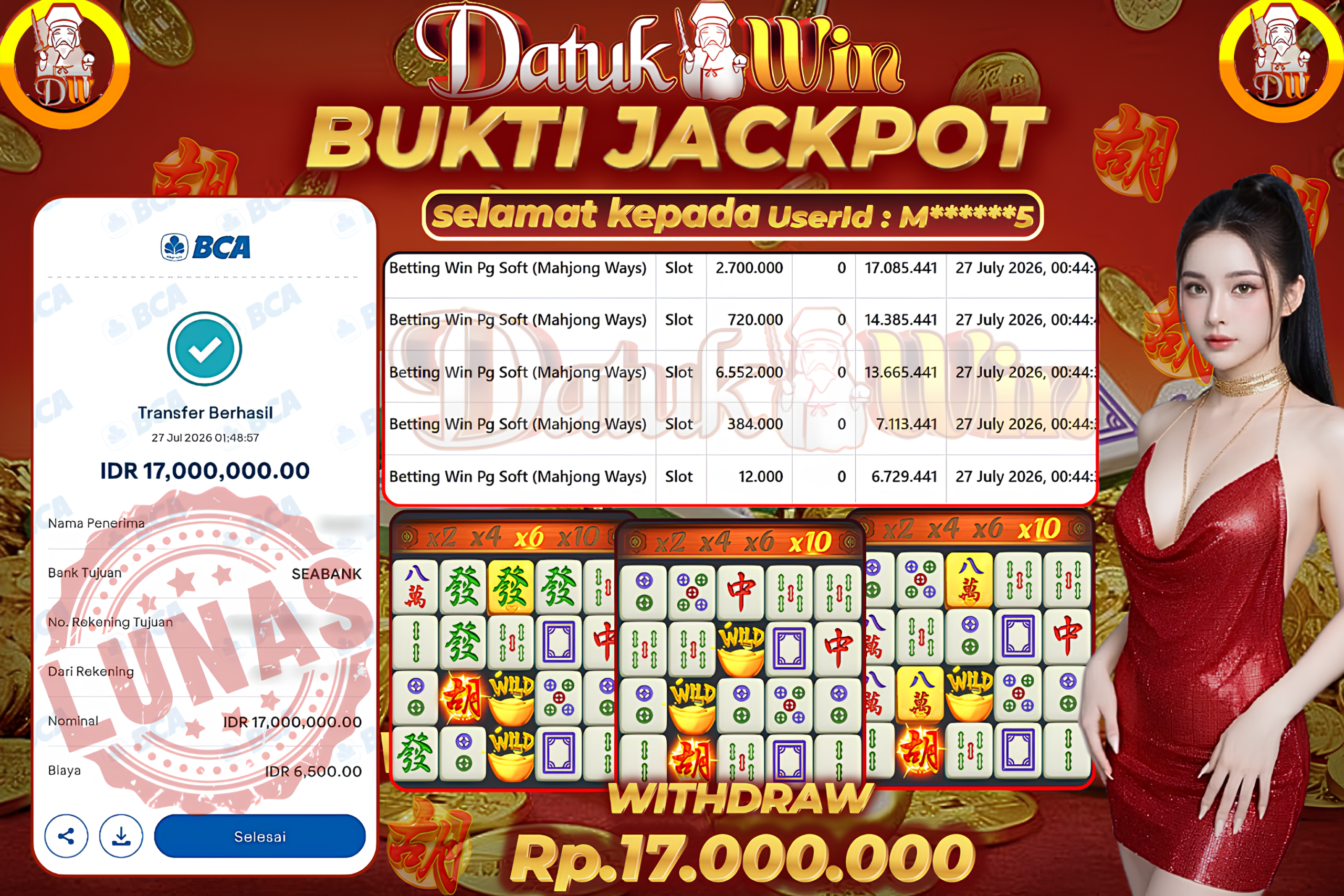 Bukti Pembayaran Jackpot 27 Juli 2026 – DATUKWIN