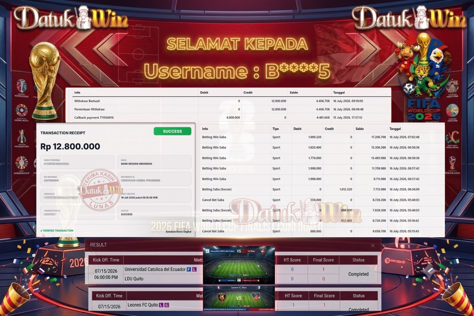 Bukti Pembayaran Jackpot 16 Juli 2026 – DATUKWIN