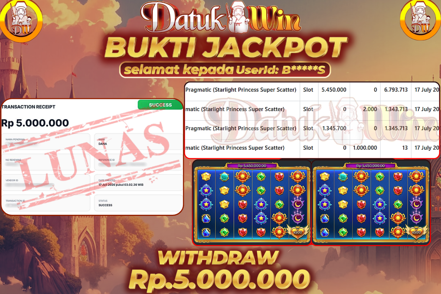 Bukti Pembayaran Jackpot 17 Juli 2026 – DATUKWIN