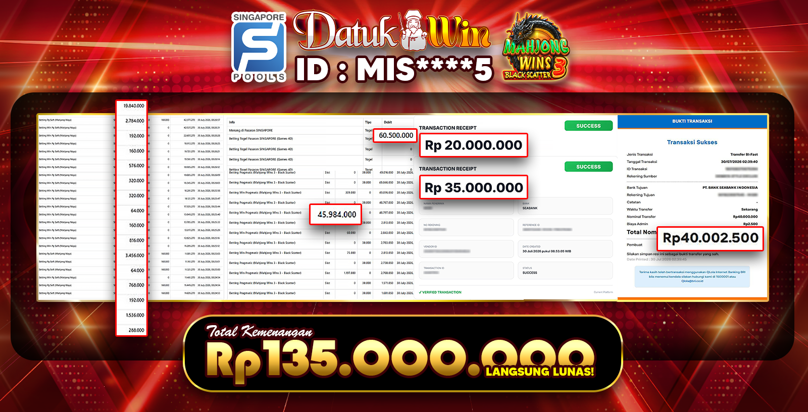 Bukti Pembayaran Jackpot 01 Agustus 2026 – DATUKWIN