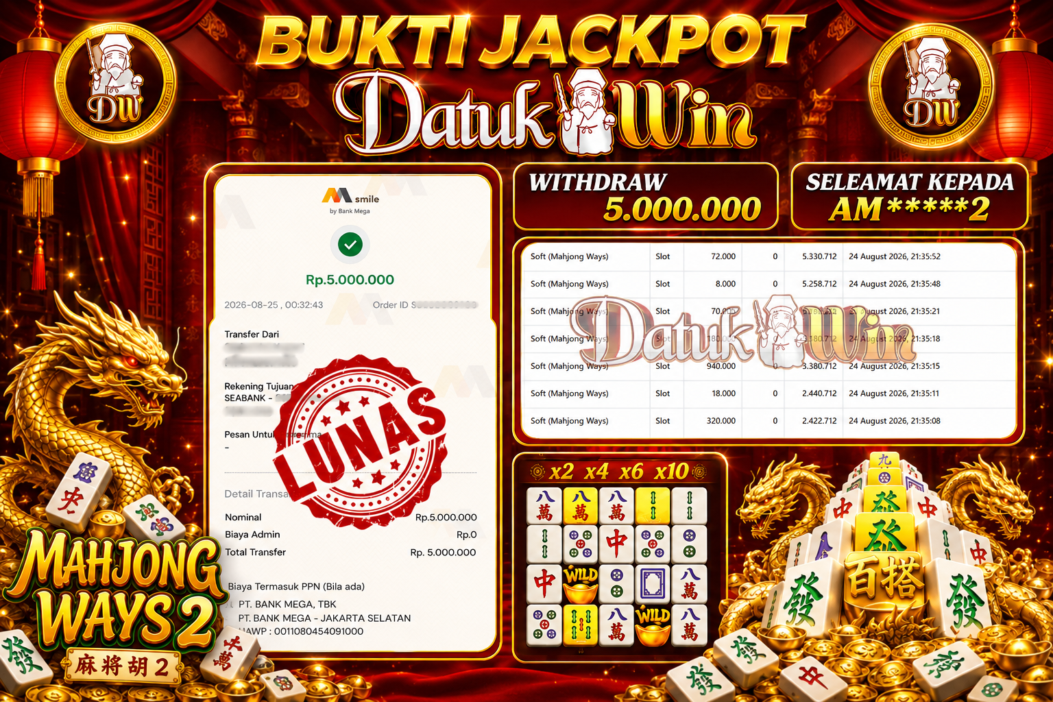 Bukti Pembayaran Jackpot 25 Agustus 2026 – DATUKWIN