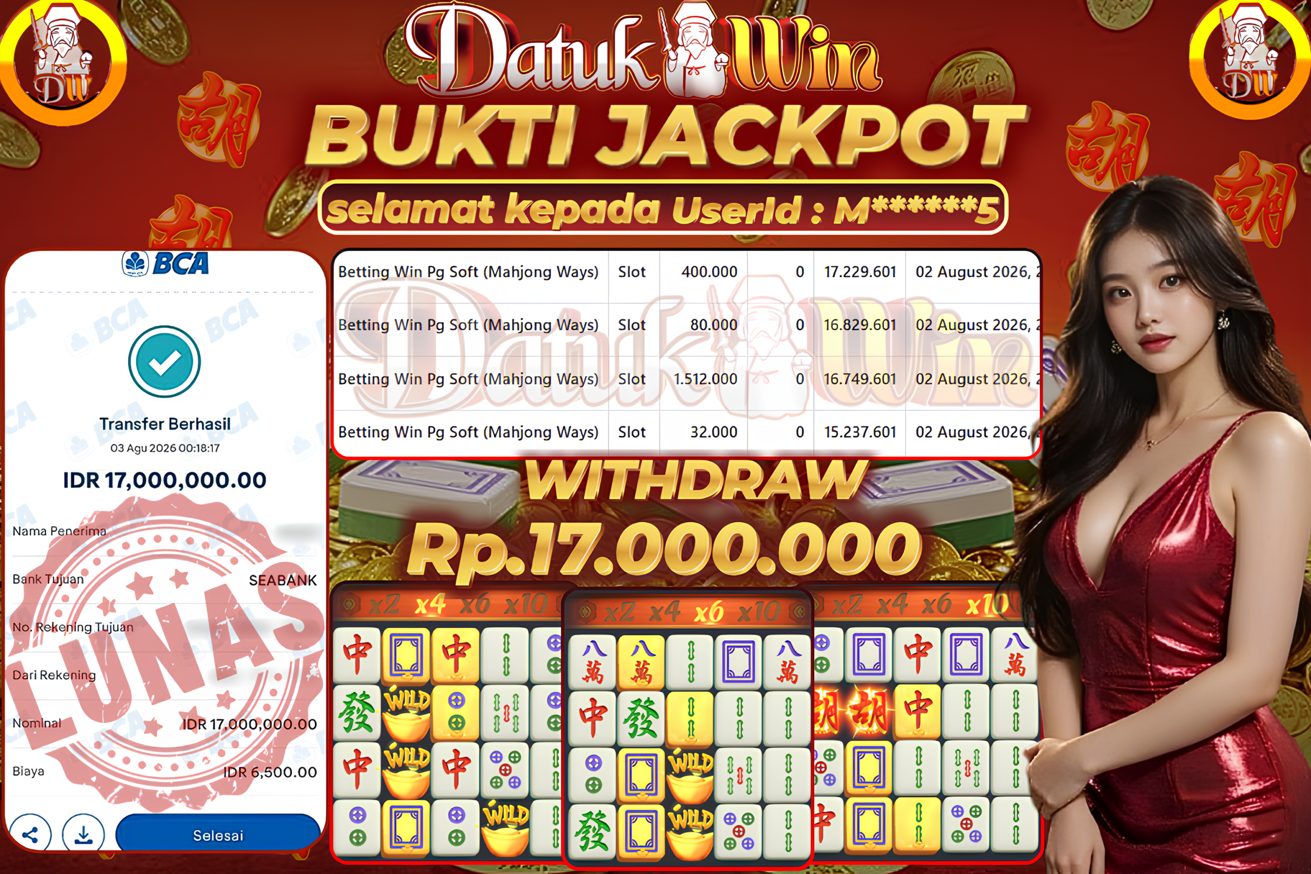 Bukti Pembayaran Jackpot 03 Agustus 2026 – DATUKWIN