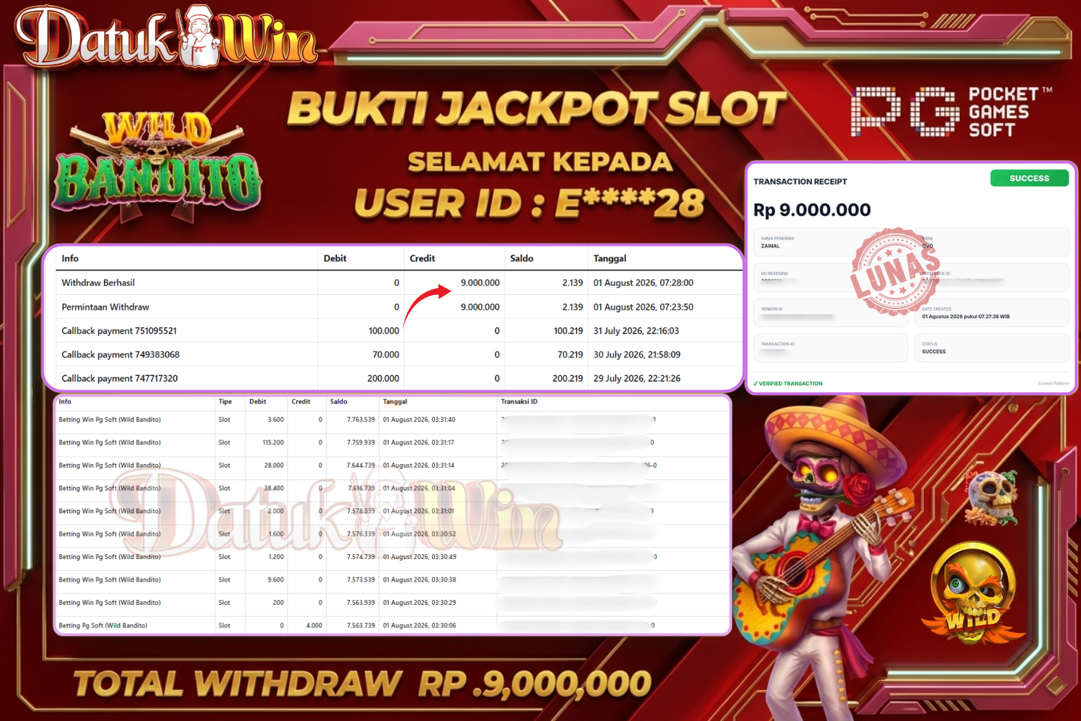 Bukti Pembayaran Jackpot 01 Agustus 2026 – DATUKWIN