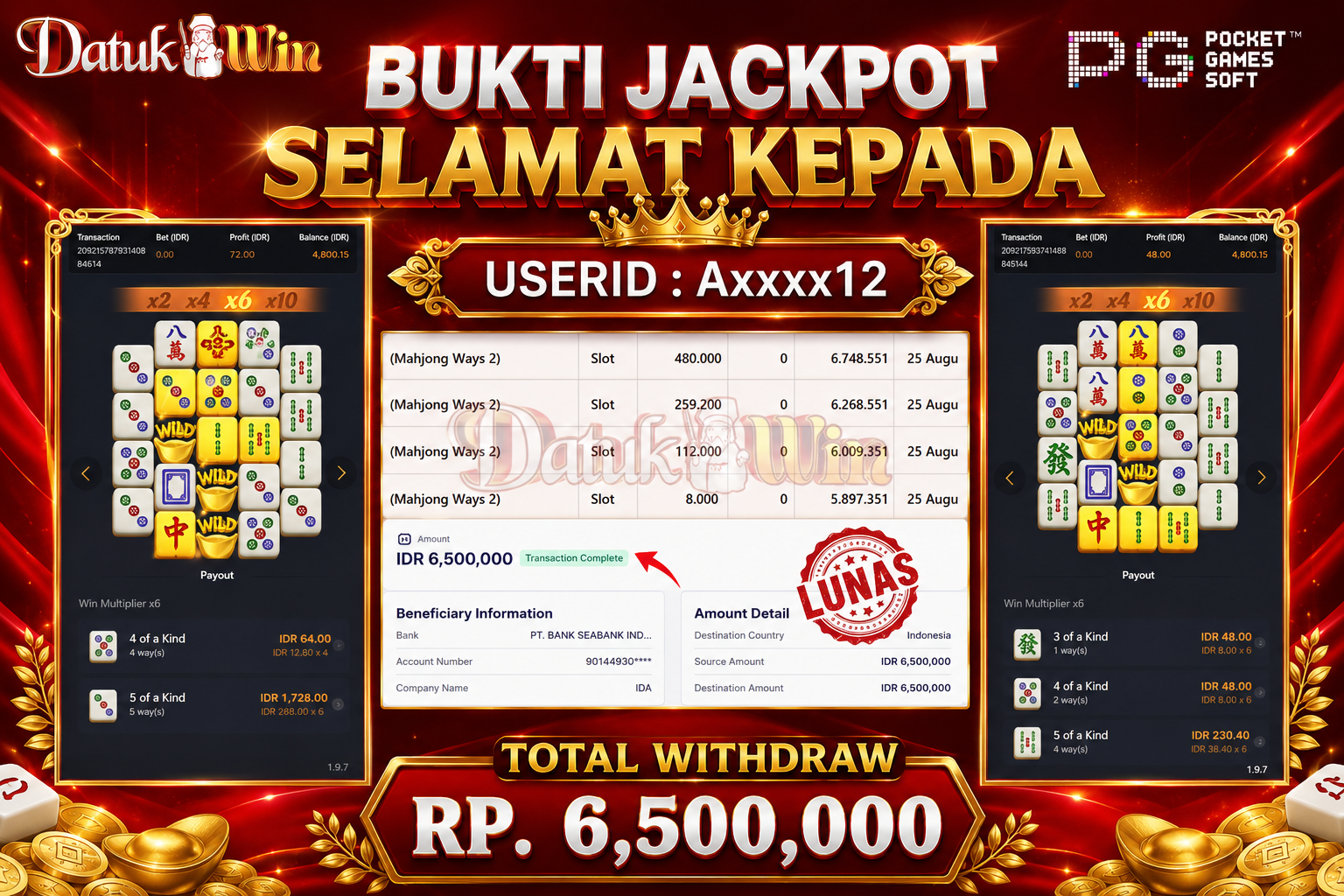 Bukti Pembayaran Jackpot 25 Agustus 2026 – DATUKWIN