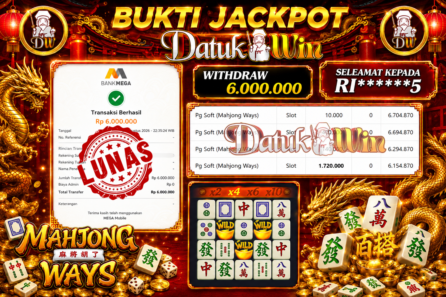 Bukti Pembayaran Jackpot 25 Agustus 2026 – DATUKWIN