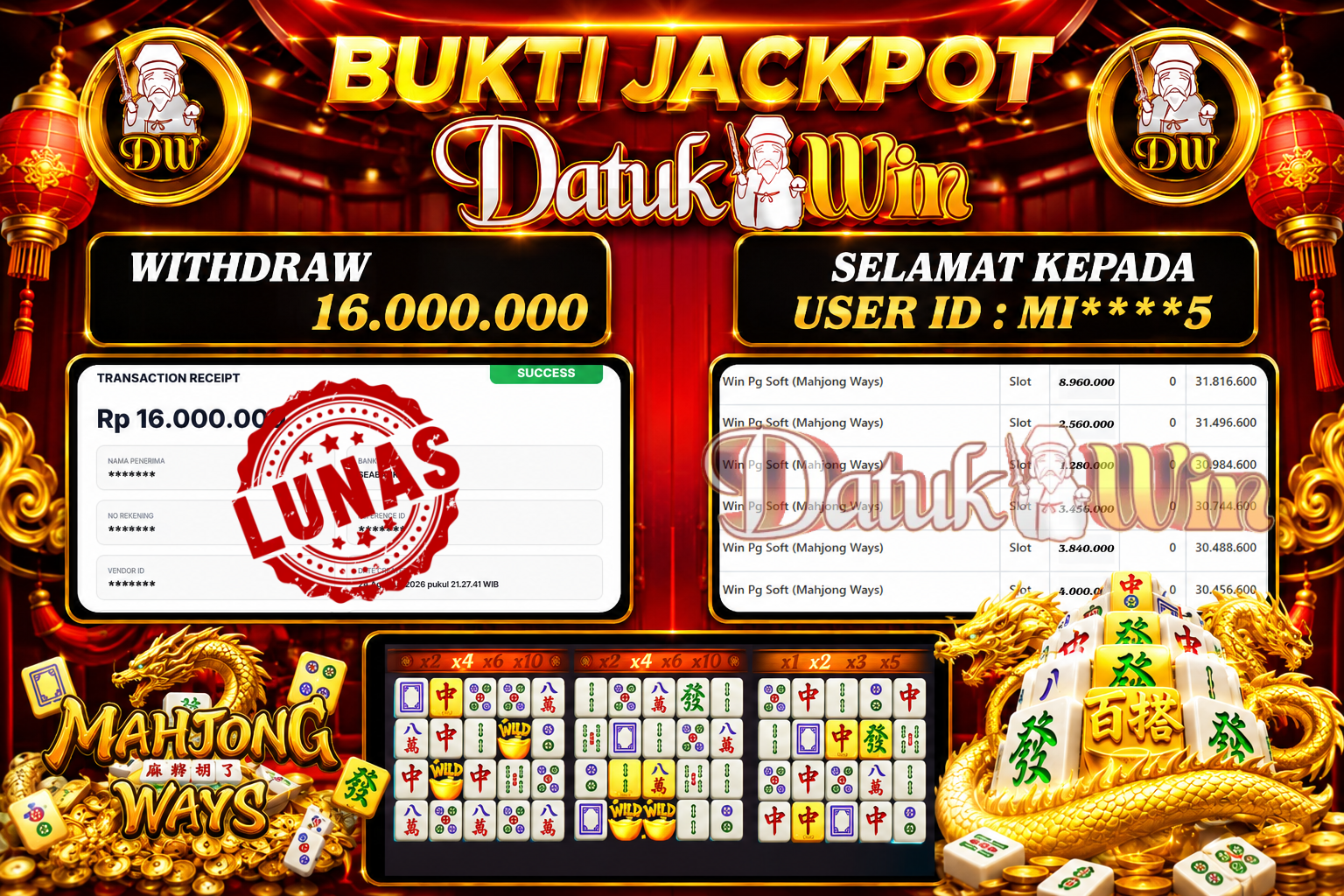 Bukti Pembayaran Jackpot 25 Agustus 2026 – DATUKWIN