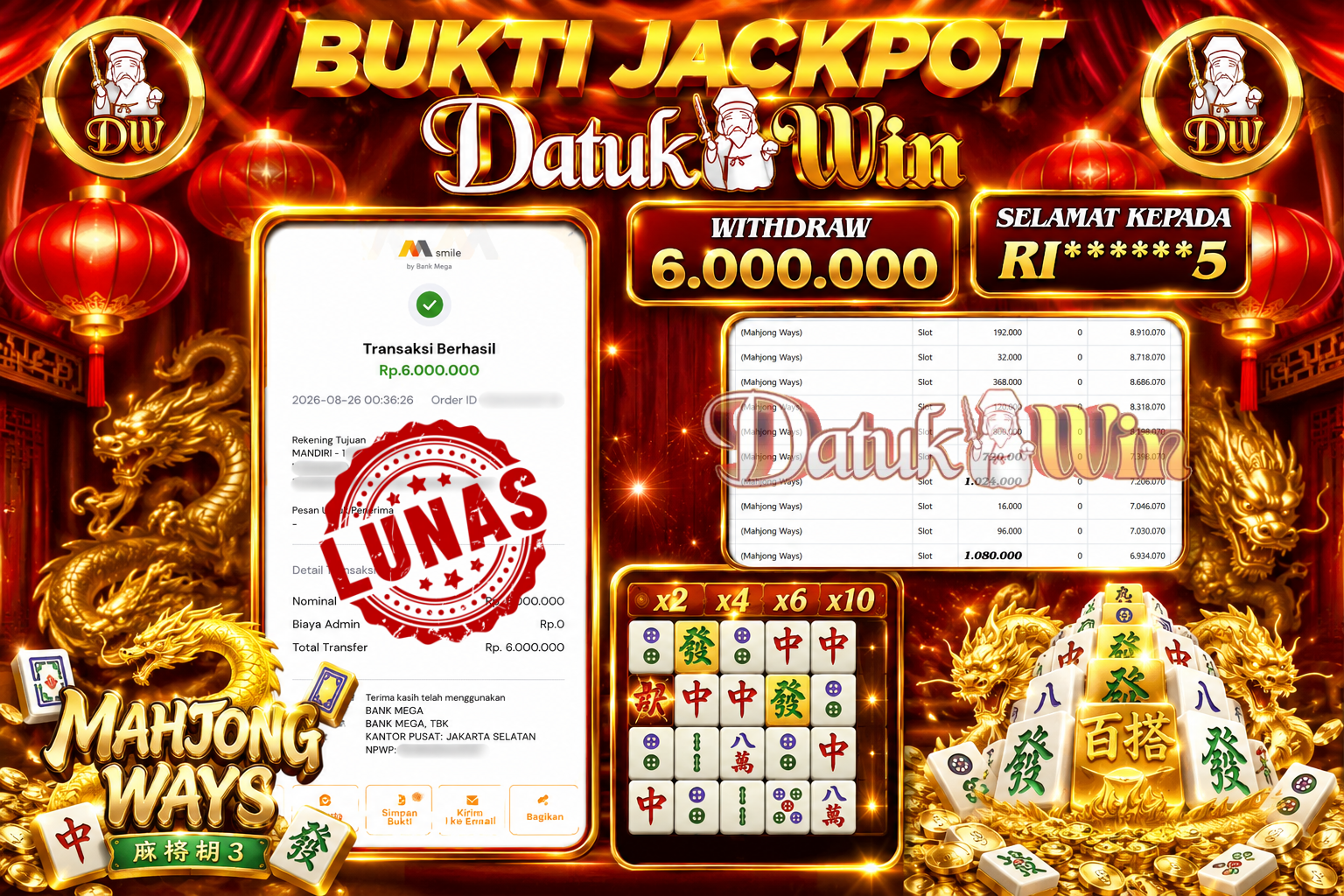 Bukti Pembayaran Jackpot 26 Agustus 2026 – DATUKWIN