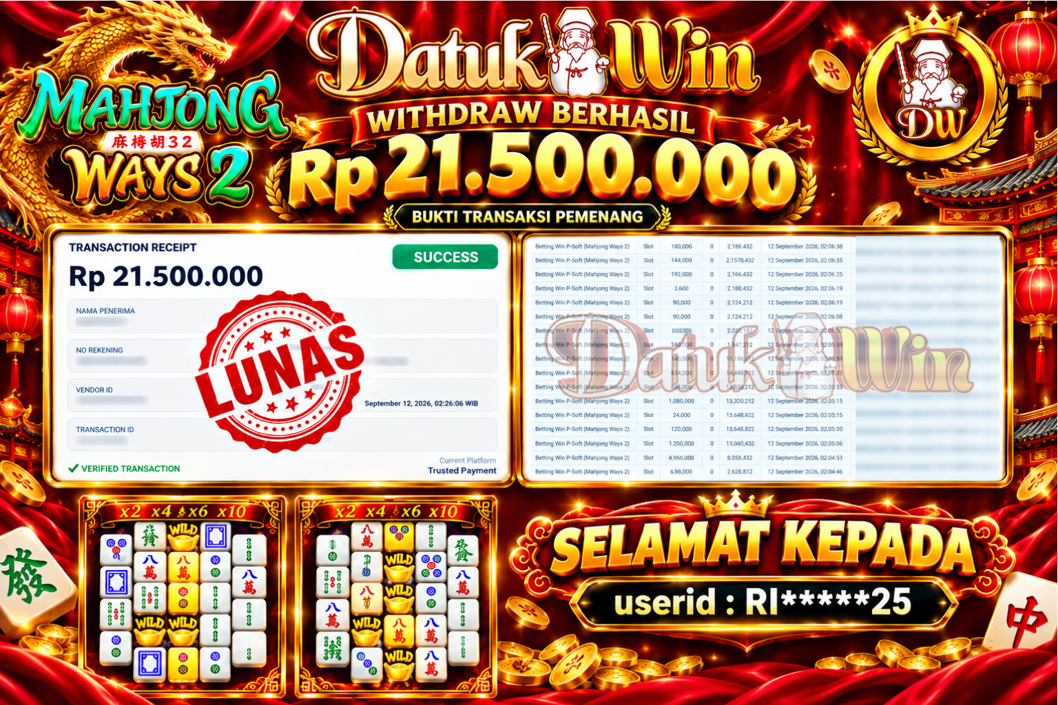 Bukti Pembayaran Jackpot 12 September 2026 – DATUKWIN